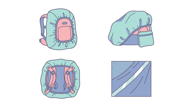 Vector illustration of a waterproof backpack rain cover set