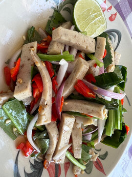 Spicy Thai Pork Sausage Salad with Fresh Herbs and Lime