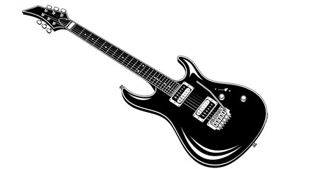 Obraz premium Black electric guitar with sleek body, dual pickups and chrome hardware.