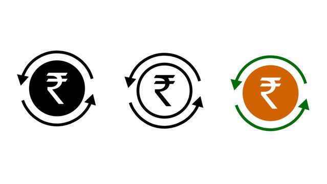 Indian Rupee Currency Exchange and Transfer Icon Set &ndash; Three Style Variations