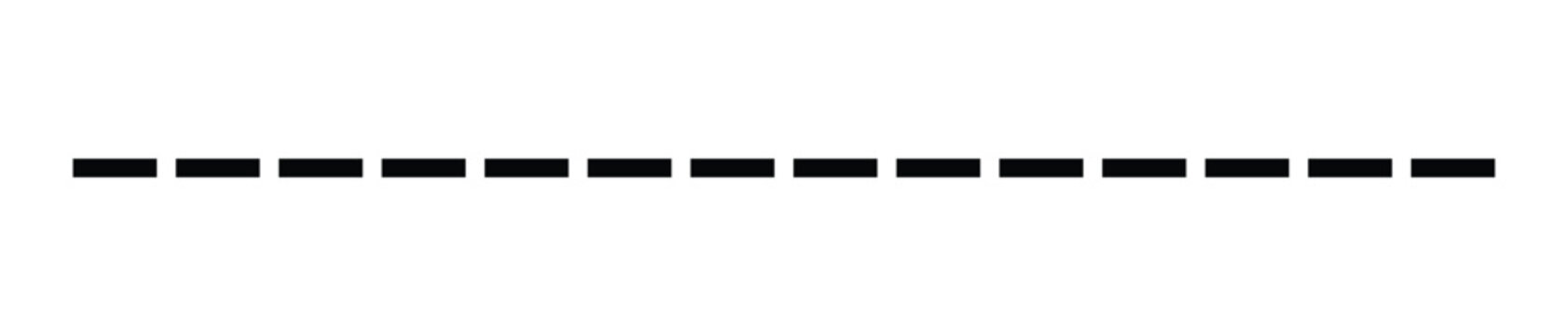 Minimalist black horizontal dashed line design element providing a simple graphic divider or border