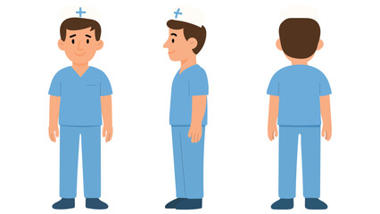 Fototapeta premium Male Doctor Surgeon Character in Blue Medical Scrubs Turnaround View