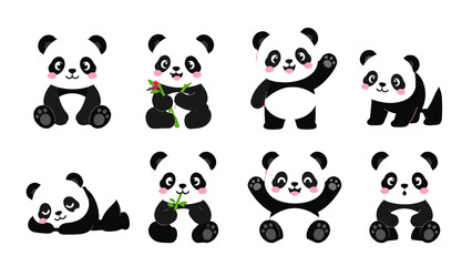 Set of cute panda cartoon characters in different poses © Alan