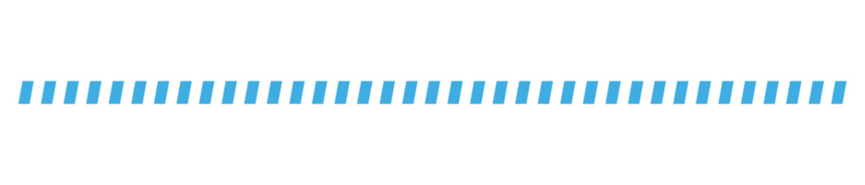 Modern vibrant blue dashed line graphic element design as a stylish horizontal divider isolated for your projects