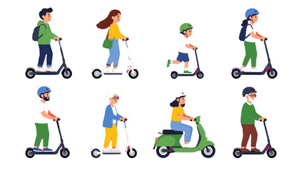 People of different ages riding scooters and electric moped © Alan