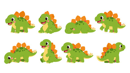 Set of cute cartoon stegosaurus dinosaurs in different poses © Alan