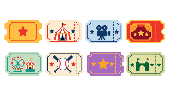 Colorful carnival and event ticket vector set on white