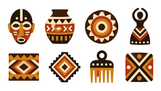 Set of tribal style decorative African inspired vector icons