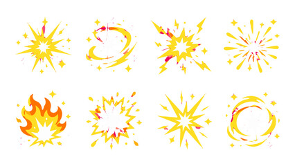 Set of yellow comic explosion and energy burst elements © Alan