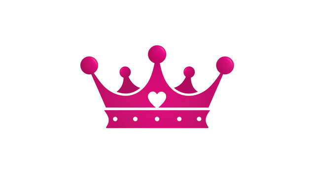 Isolated decorative pink crown illustration with small heart for royal princess or queen concept.