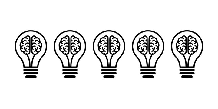 Light Bulbs with Brain Illustrations Symbolizing Intelligence and Creativity Featuring Idea, Innovation, Thought with Concept and Design Elements