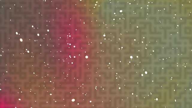 Abstract colorful maze pattern background with glowing white particles and gradient colors.