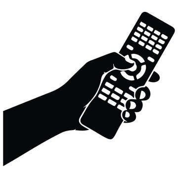 Remote control in hand vector silhouette illustration line art isolated on white.