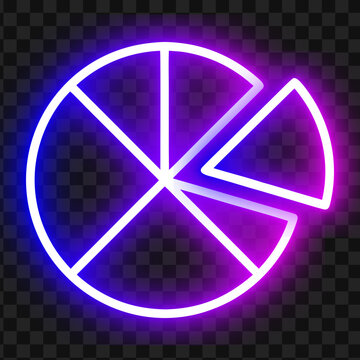 Neon pizza chart slice vector illustration glowing purple pie graph icon
