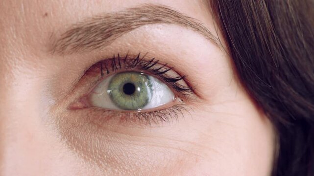Eyelash, mascara and blink with eye of woman for makeup, cosmetics and self care closeup. Cosmetology, microblading and lash extensions with person for vision, beauty aesthetic and salon treatment
