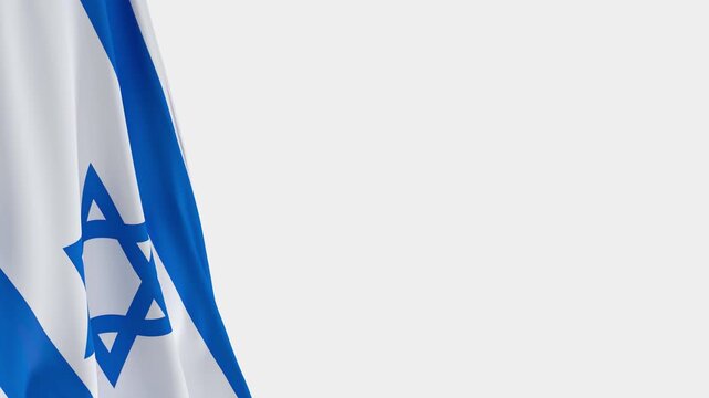 Israel Flag on Left Side, Waving National Symbol with Copy Space
