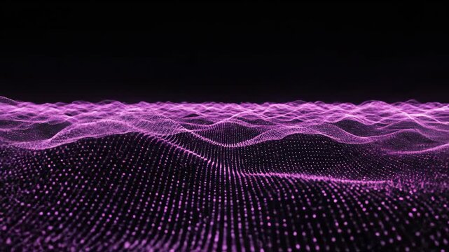 Abstract Purple Digital Wave Grid With Neon Particles.