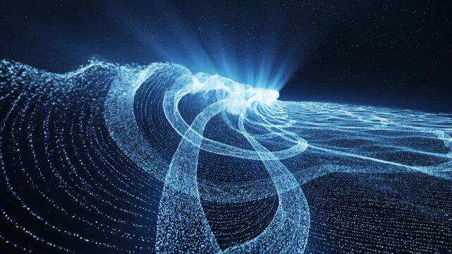 Futuristic Blue Abstract Data Wave Across Digital Space.