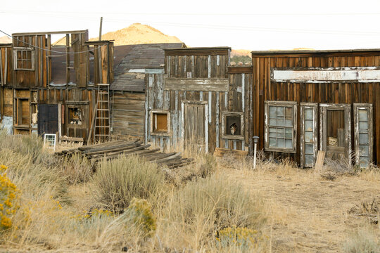 Weathered wooden buildings in Virginia City, Nevada