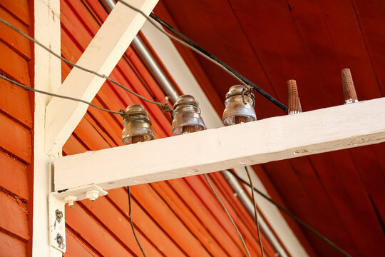 Vintage glass conductors on  an old western building