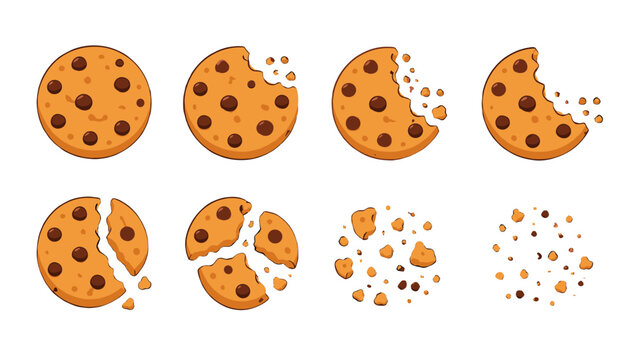 Chocolate chip cookie breaking apart sequence cartoon set