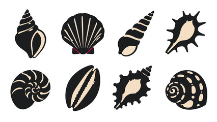 Collection of stylized seashell icons on white background © Alan