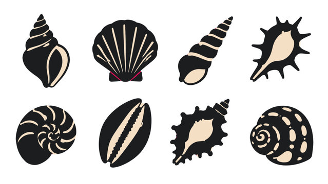 Collection of stylized seashell icons on white background