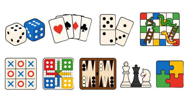 Collection of colorful board and card game icons