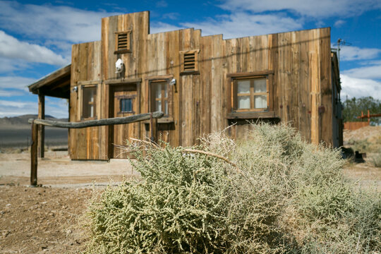 Weathered wooden building in the ghost town of Darwin California