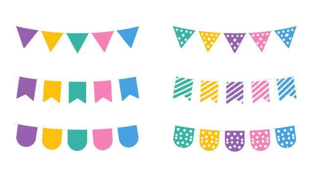 Colorful bunting banner set with assorted flag shapes and patterns