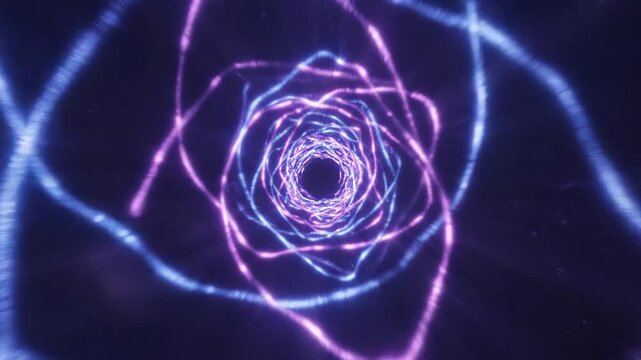 Abstract Neon Spiral Orbits In Energetic Violet Light.