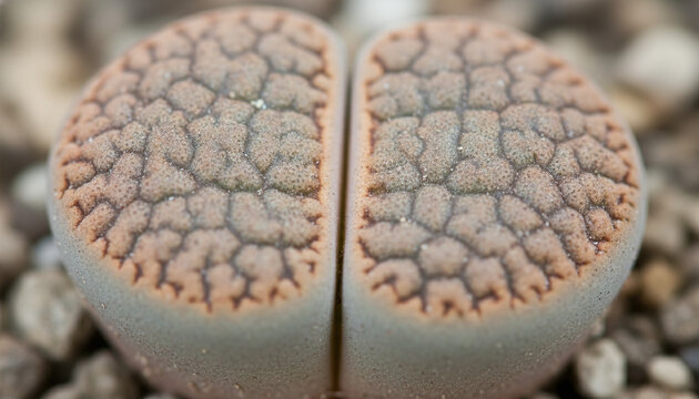 Lithops living stone succulent macro texture with fleshy matte split leaves