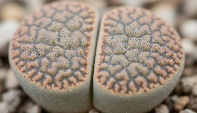 Lithops living stone succulent macro texture with fleshy matte split leaves