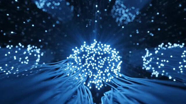 Blue Light Orbs and Dots in Digital Matrix.