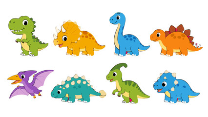 Cute cartoon dinosaur set with colorful prehistoric characters © Alan