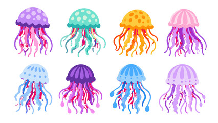 Colorful jellyfish set in watercolor vector style © Alan