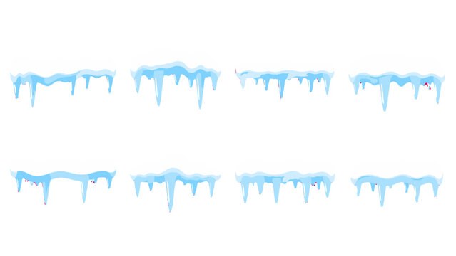 Set of snowy ice icicle borders in blue vector style