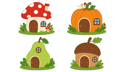 Cute fantasy houses shaped like mushroom pumpkin pear and acorn © Alan