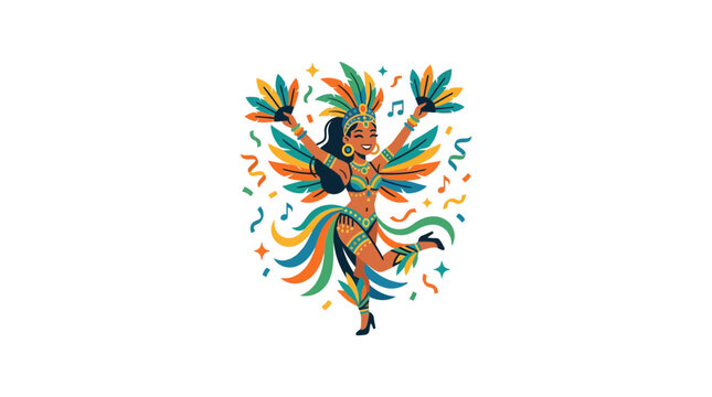 Colorful Brazilian Carnival Dancer in Festive Costume with Feathers
