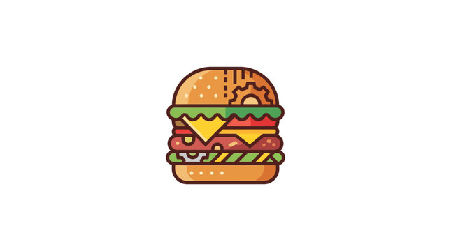 Colorful Cartoon Double Cheeseburger Icon with Lettuce and Tomato