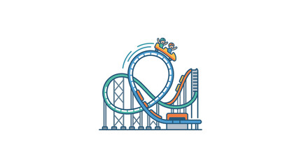 Colorful Cartoon Roller Coaster with Loop Track and Thrilled Riders © Bilqis Zhafira