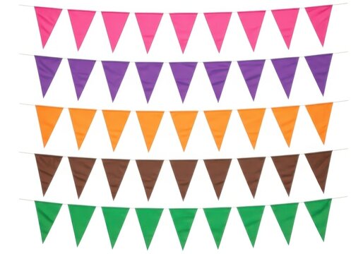 Colorful triangle bunting flags hanging for a festive party celebration event