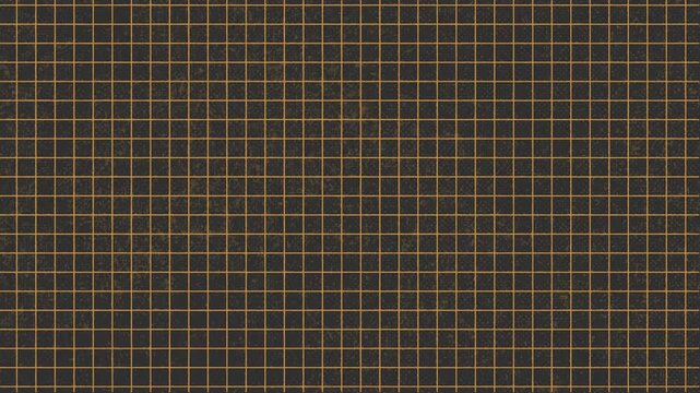 Vintage Dark Grunge Grid Background Loop.Seamless retro graph paper animation with orange lines and distressed texture