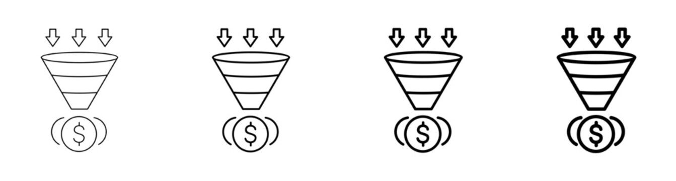 Sales Funnel Conversion Filter Purchase Stage and Inbound Marketing Line Art Icon Vector Illustration