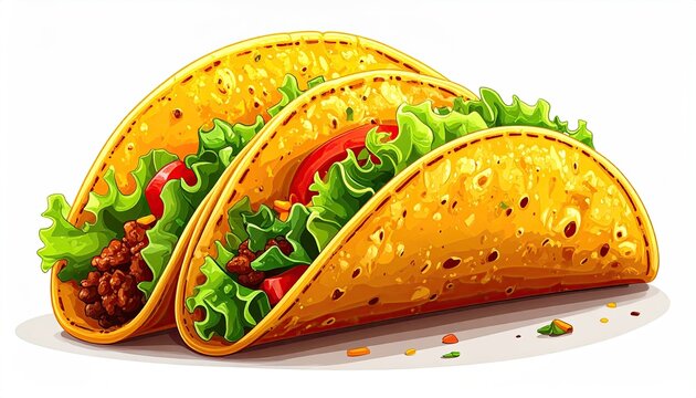 Three crispy hard-shell tacos filled with meat, lettuce, and tomatoes