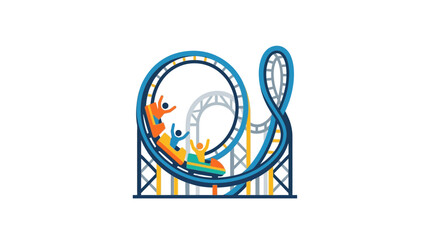 Colorful Family Riding Roller Coaster Loop Amusement Park Fun © Permana Lucky