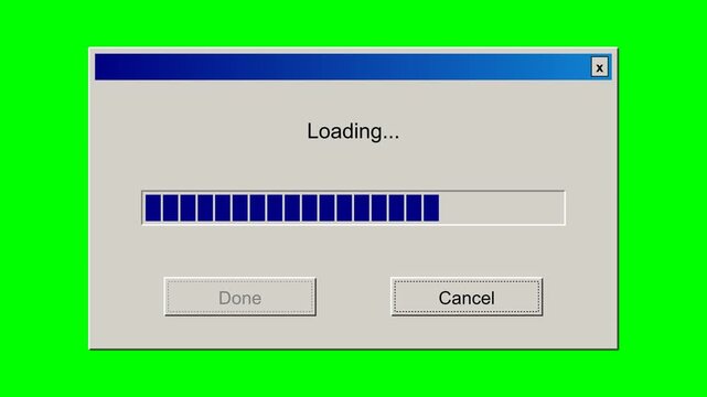 Retro Software Loading Progress Bar Animation on Green Screen Background