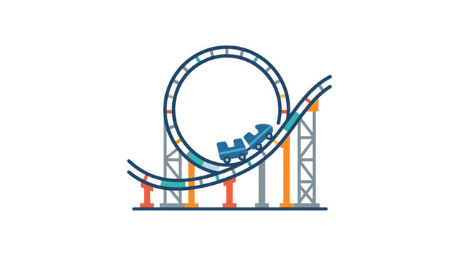 Colorful Illustrated Roller Coaster Loop with Blue Train Car