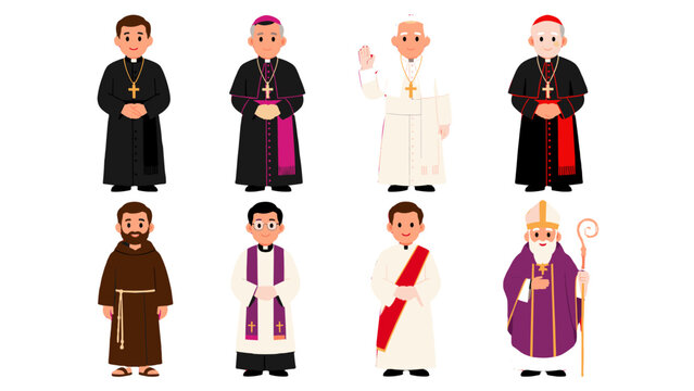 Cartoon set of Catholic clergy and church religious figures