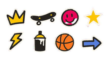 Set of colorful hand drawn sticker icons on white background © Alan